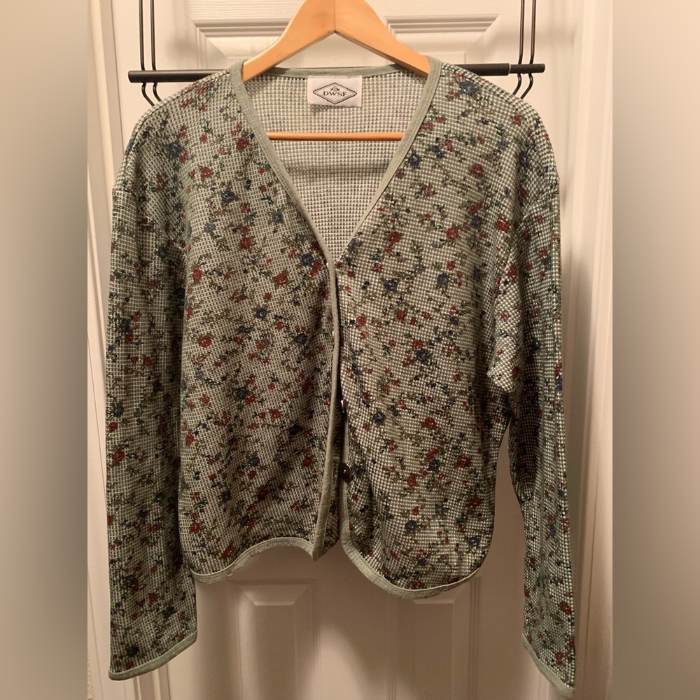 Vintage DWSF Floral Green Cardigan, S/M